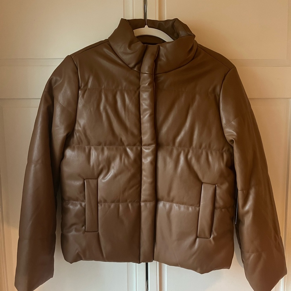 Brown Faux Leather Puffer Jacket (NWT)